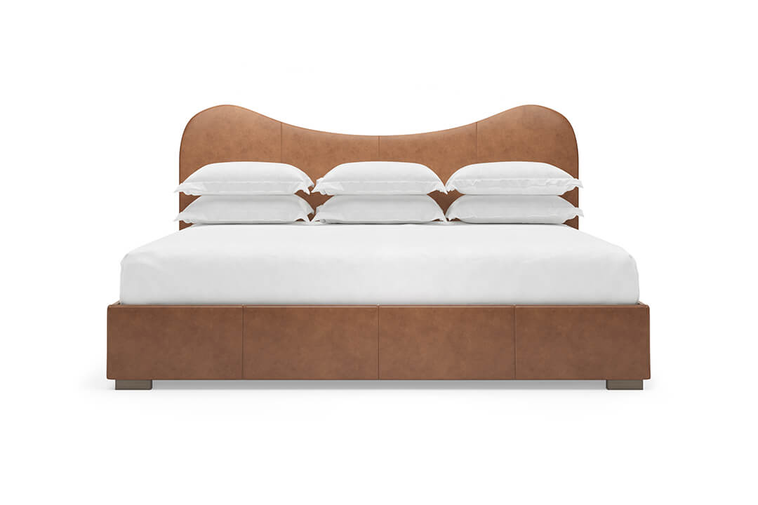 Wave Leather Bed in Cognac#color_cognac