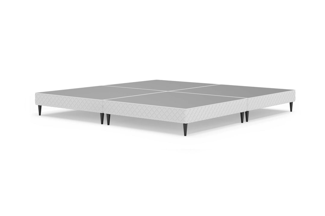 Angled view of platform bed frame without mattress